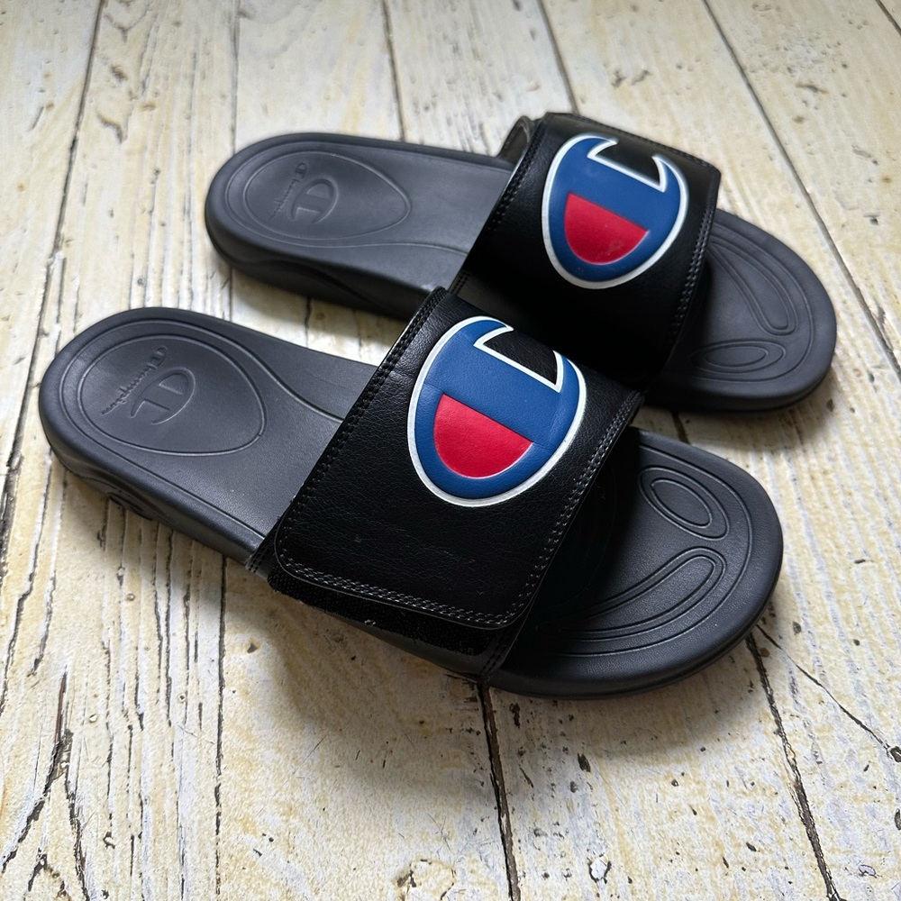 Champion Men’s Size 8 Black Slide Sandals with Logo